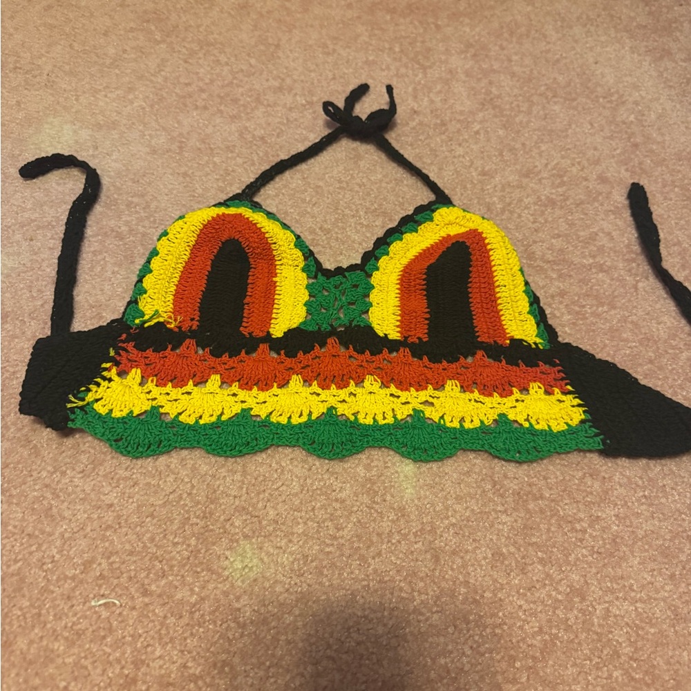 Handmade Crochet Bralette in Rasta Colors